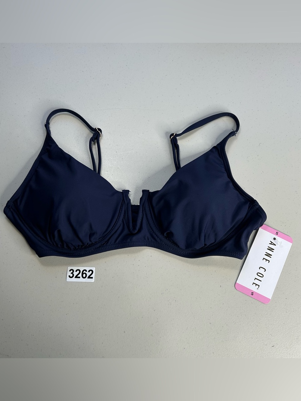Anne Cole Bikini Top Small Navy Underwire New